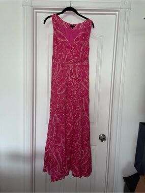 Talbots Pink Paisley Maxi Dress with Tie Back Waist Cottagecore Sz 14